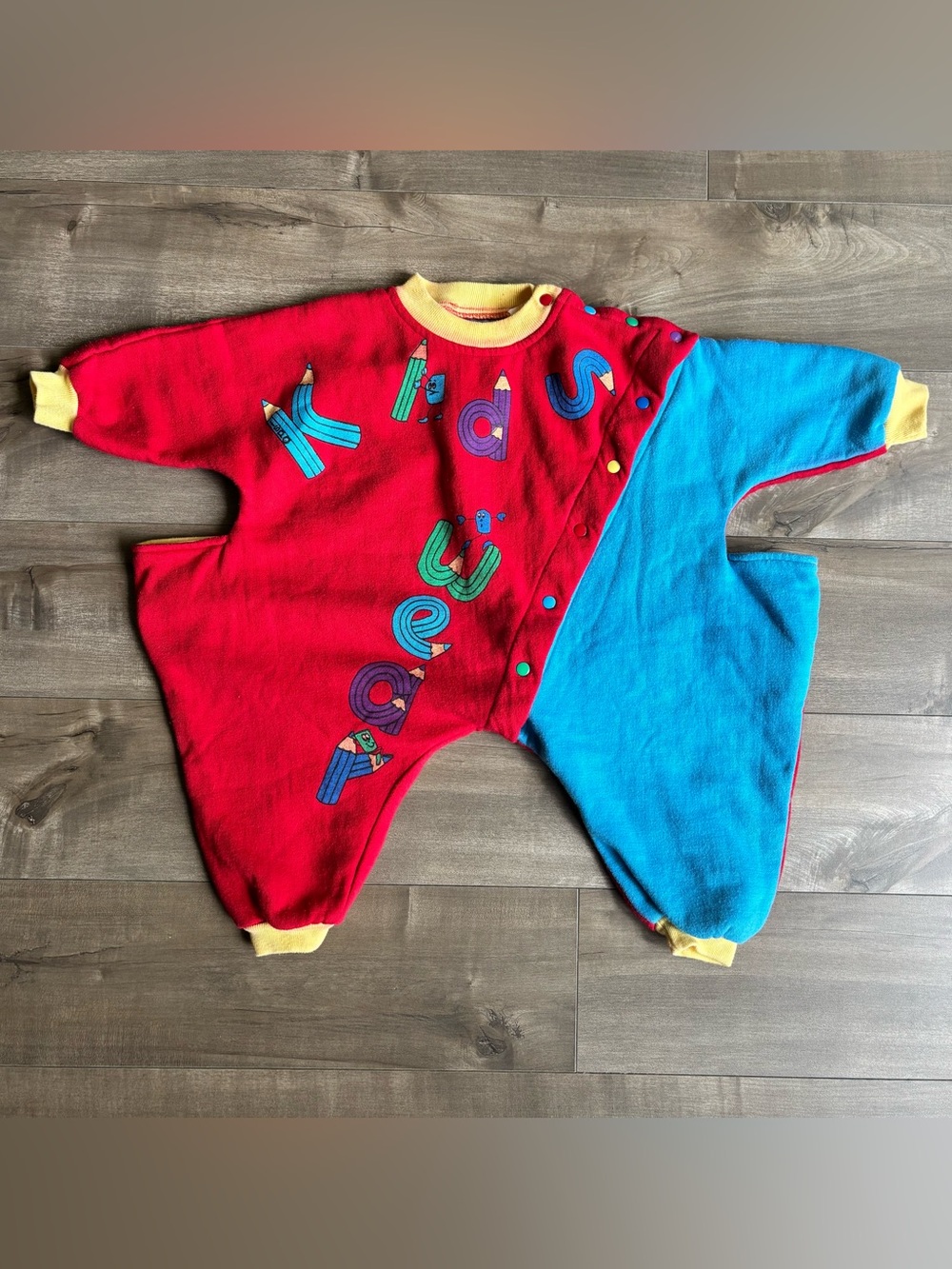 VINTAGE 90s Ispo Kids Primary Colorblock Side Snap Romper 12M